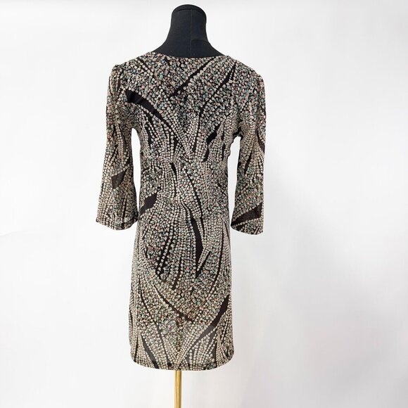 BROWN MESH PRINTED FLORAL DRESS SIZE MEDIUM - Picture 4 of 6